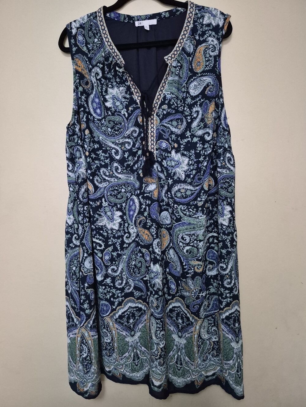 Dex 2x Navy Paisley Sleeveless Tunic Dress